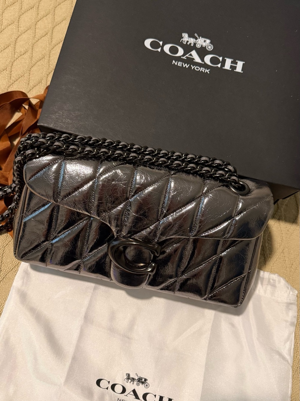 Coach Black Quilted Leather Crossbody with Chain Strap